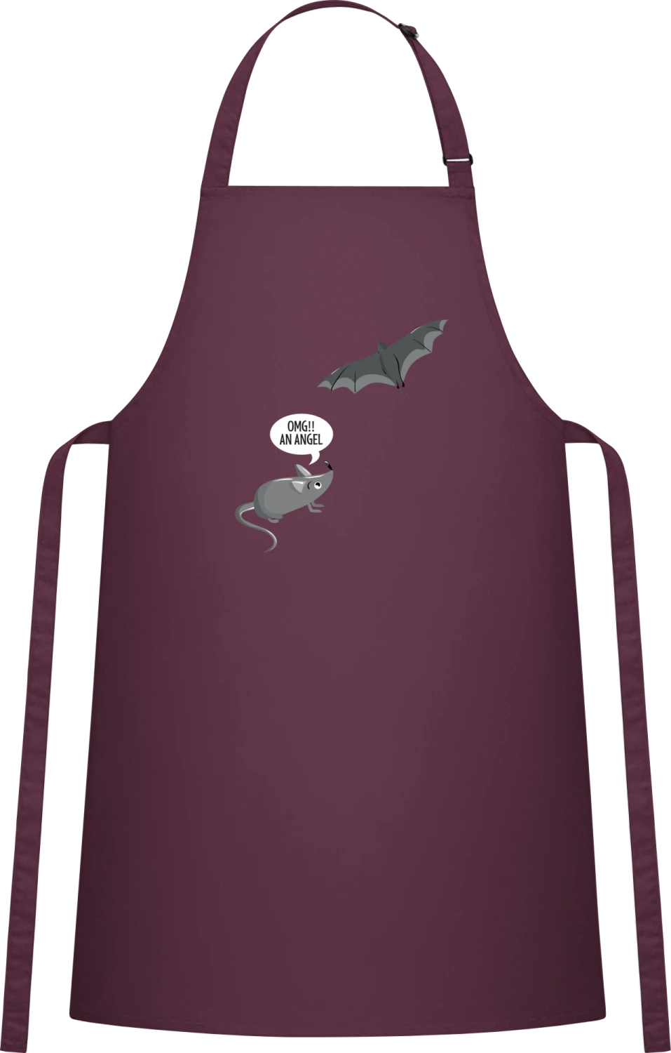 OMG!! An Angel - Aubergine Cotton Bib Apron - Front