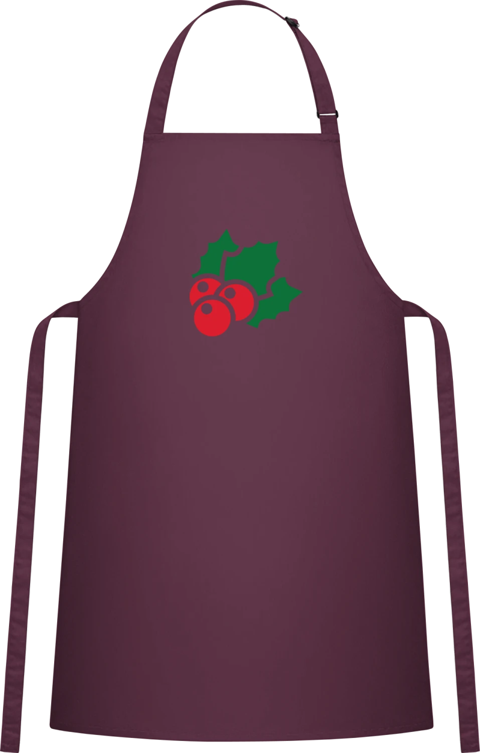 Christmas Holly - Aubergine Cotton Bib Apron - Front