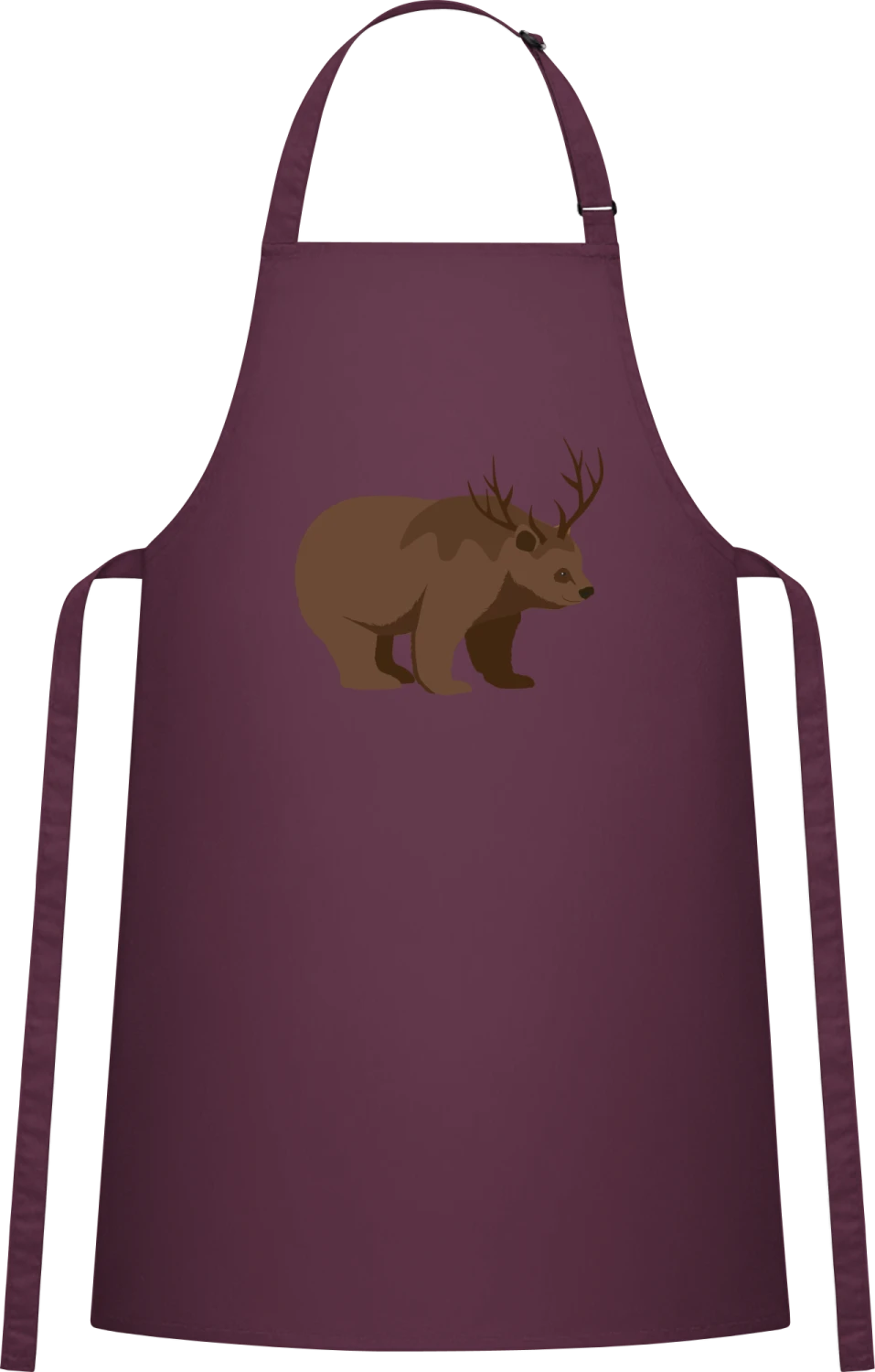 Bear And Deer = Beer - Aubergine Cotton Bib Apron - Front