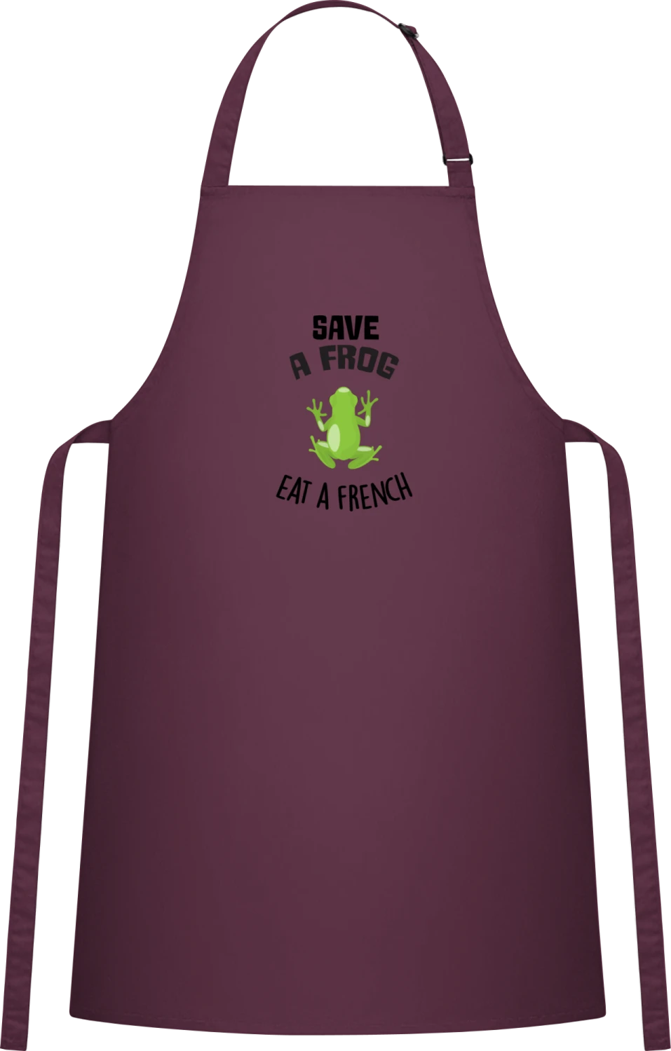 Save a Frog Eat A French - Aubergine Cotton Bib Apron - Front