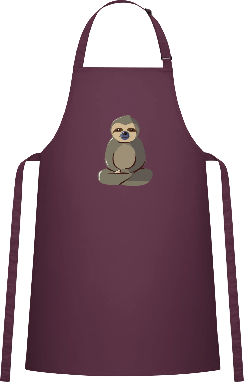 Sloth Sitting - Aubergine Cotton Bib Apron - Front