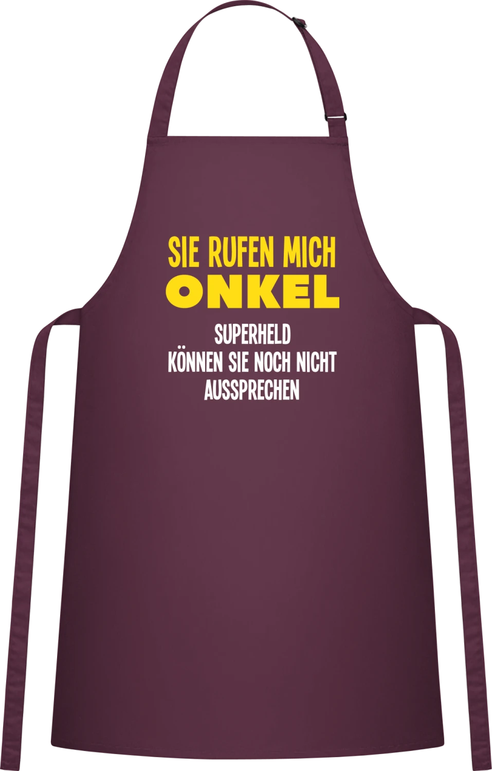 Onkel, Superheld können sie noch nicht aussprechen - Aubergine Cotton Bib Apron - Front