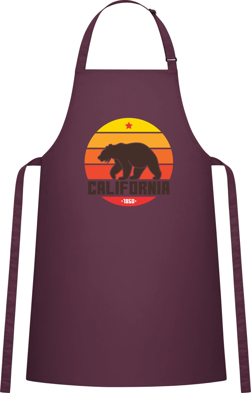 California Grizzly Bear - Aubergine Cotton Bib Apron - Front