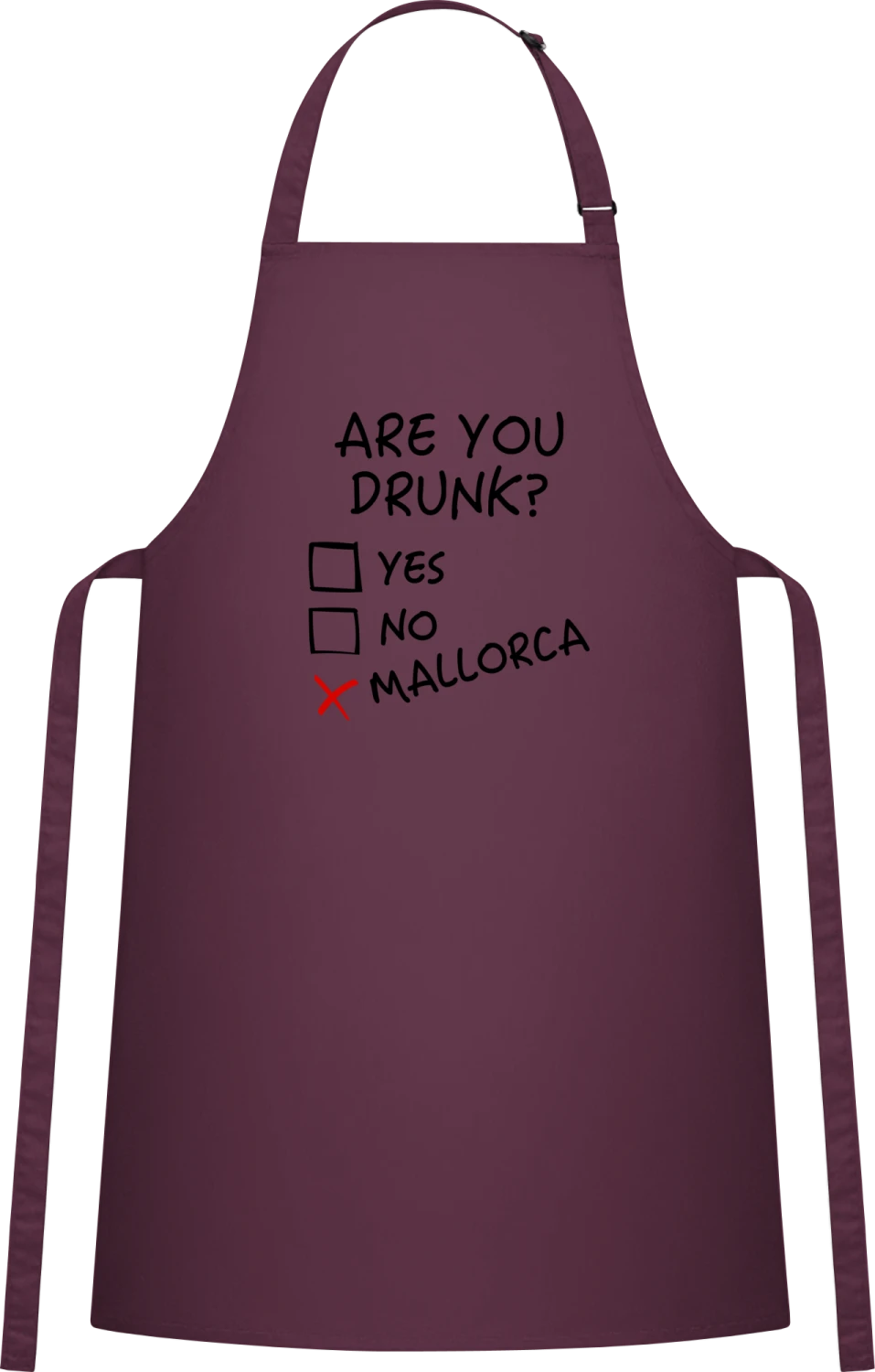 Are You Drunk Yes No Mallorca - Aubergine Cotton Bib Apron - Front