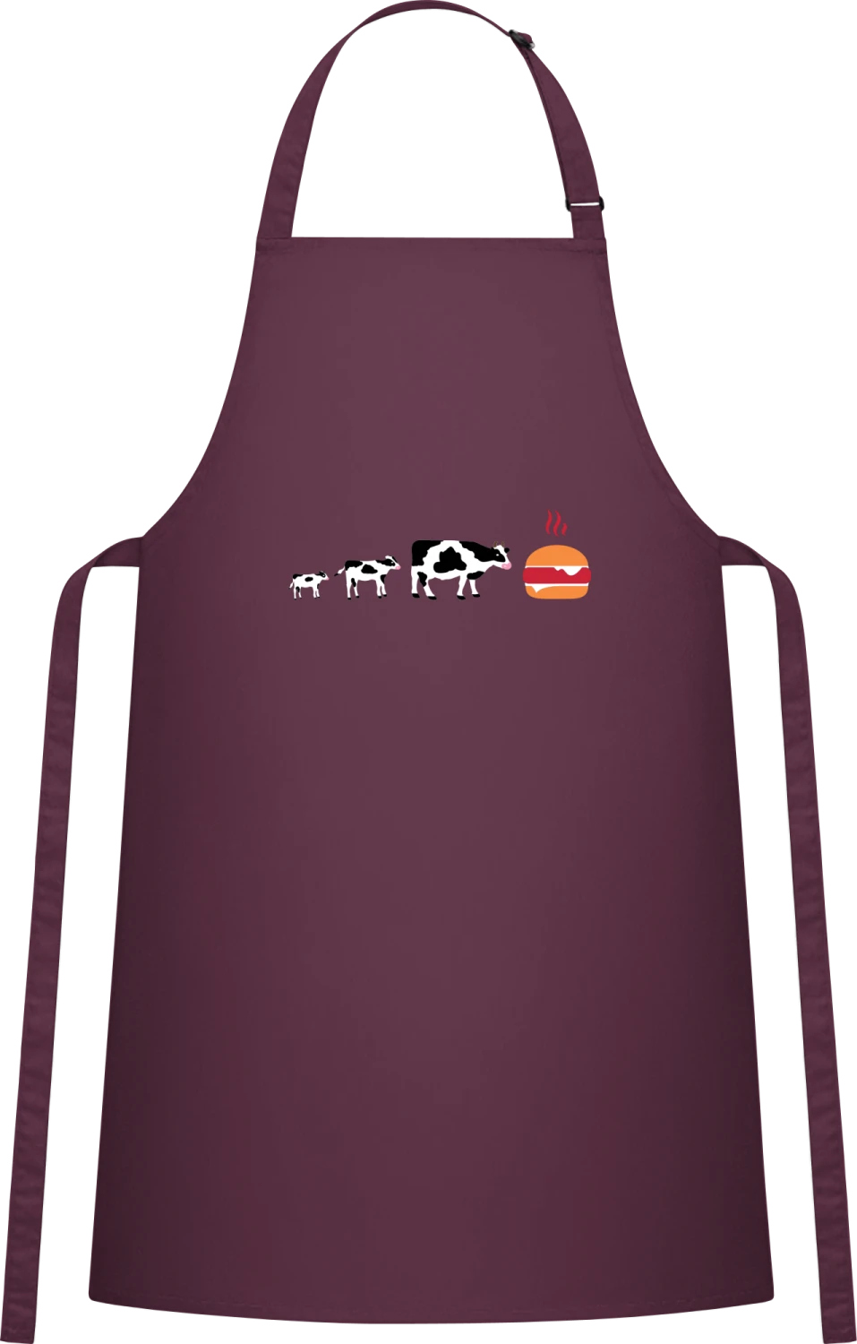 Evolution Cow To Hamburger - Aubergine Cotton Bib Apron - Front