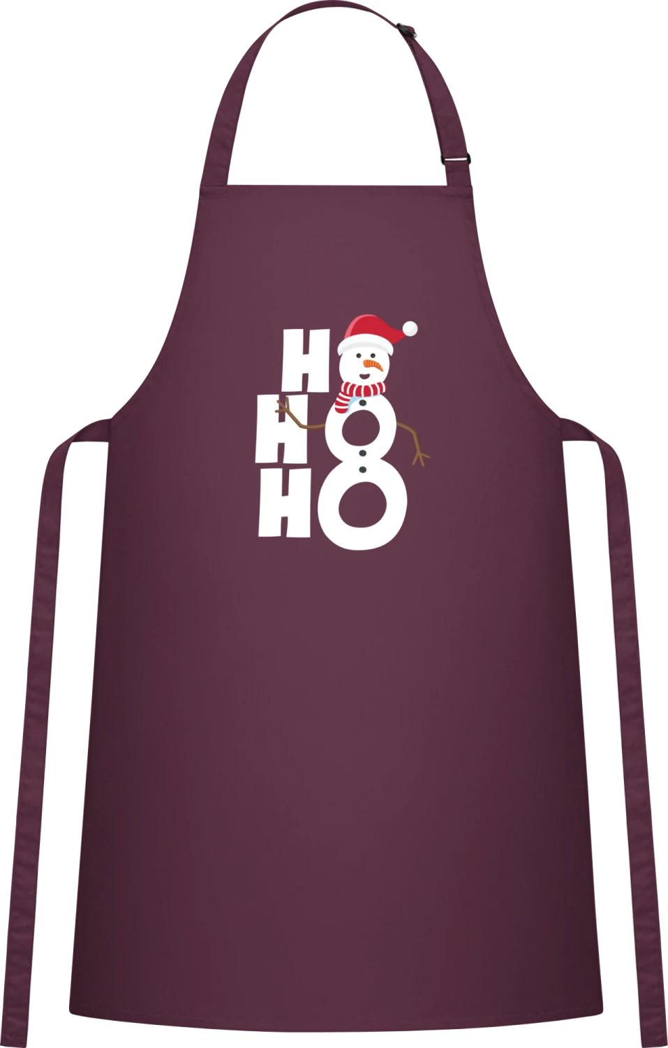 Ho Ho Ho Snowman - Aubergine Cotton Bib Apron - Front