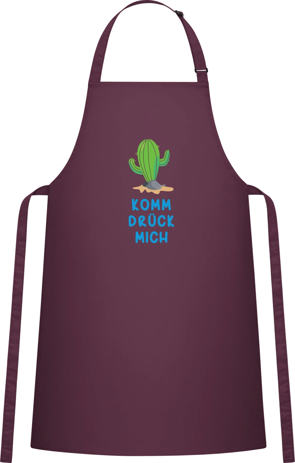 Komm drück mich Kaktus - Aubergine Cotton Bib Apron - Front