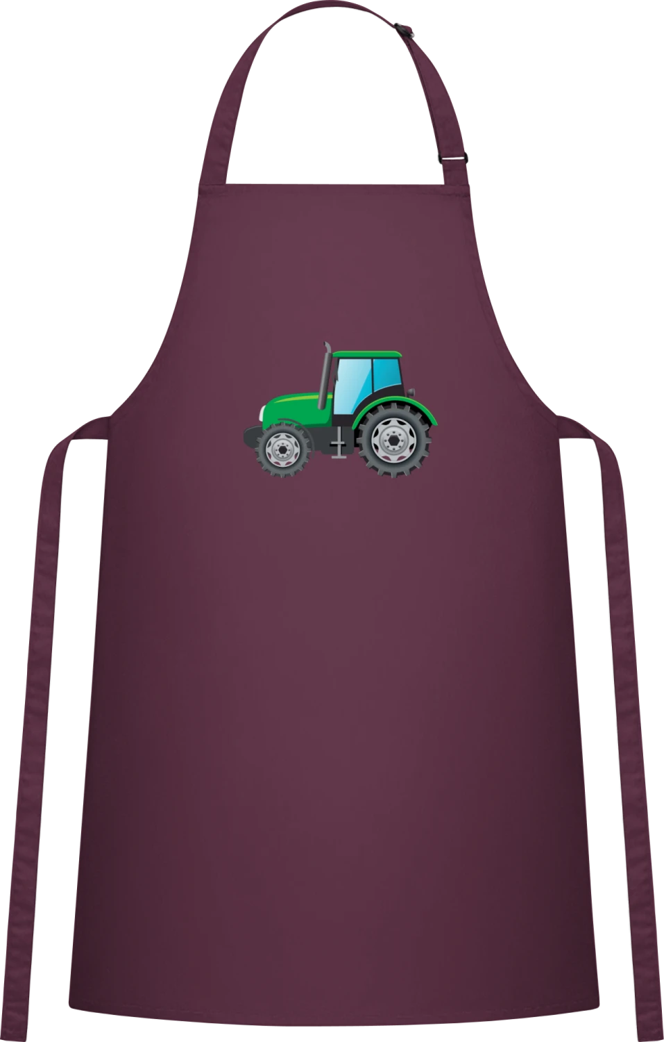 Green Tractor Illu - Aubergine Cotton Bib Apron - Front