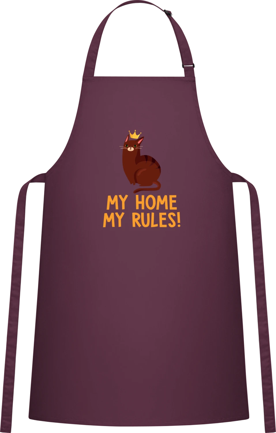 My Home My Rules King Cat - Aubergine Cotton Bib Apron - Front