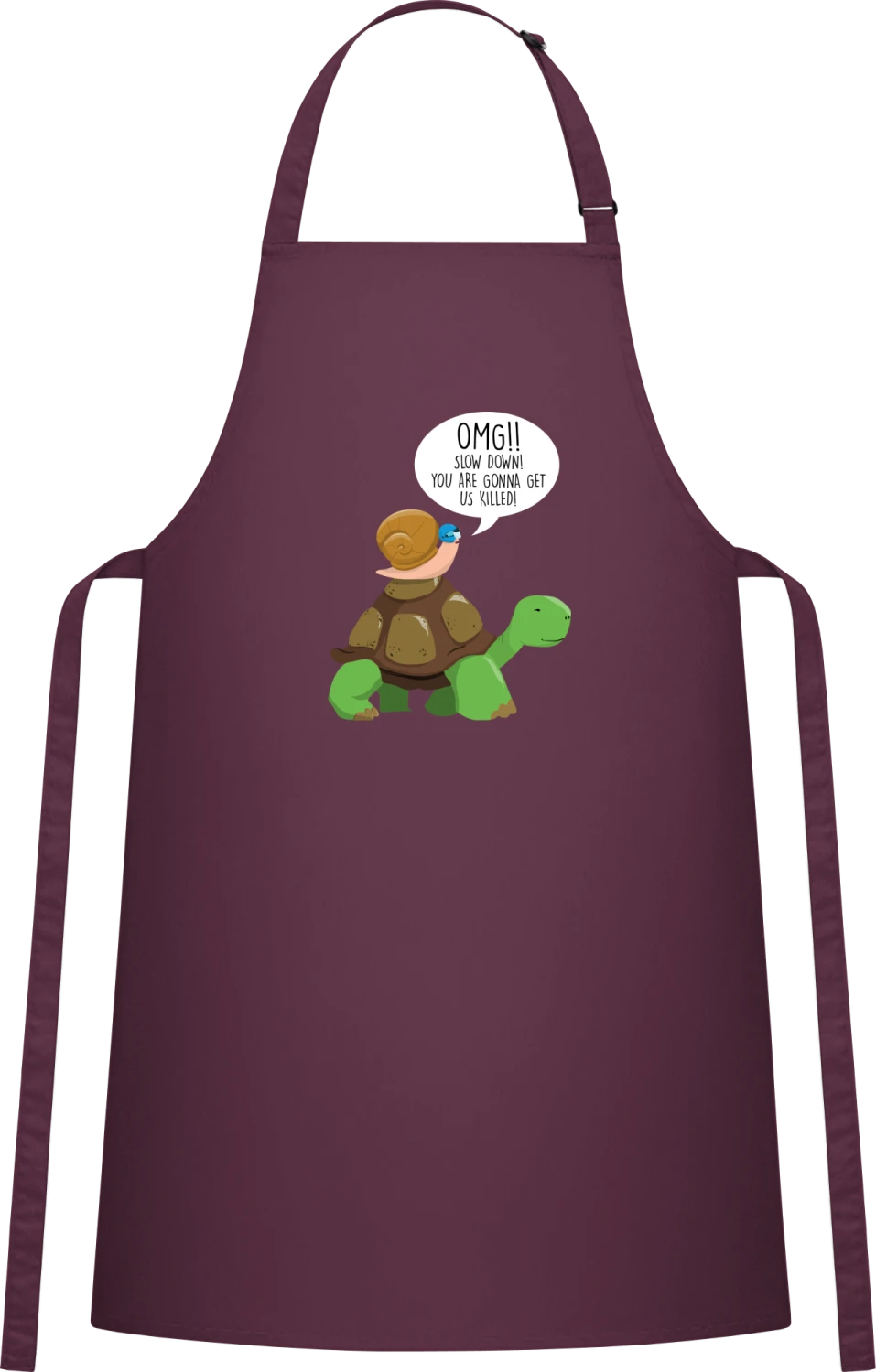 OMG! Slow Down You Are Gonna Get Us Killed! - Aubergine Cotton Bib Apron - Front