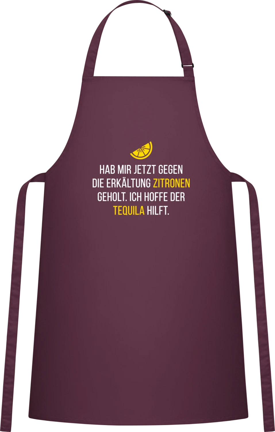 Hab mir jetzt gegen die Erkältung Zitronen geholt. Ich hoffe de - Aubergine Cotton Bib Apron - Front