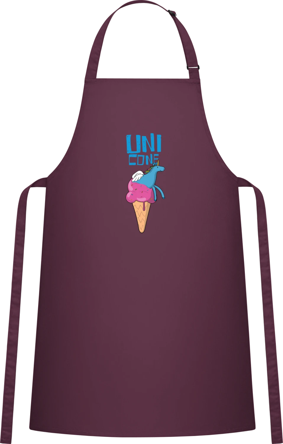 Unicorn Ice Cream Cone - Aubergine Cotton Bib Apron - Front