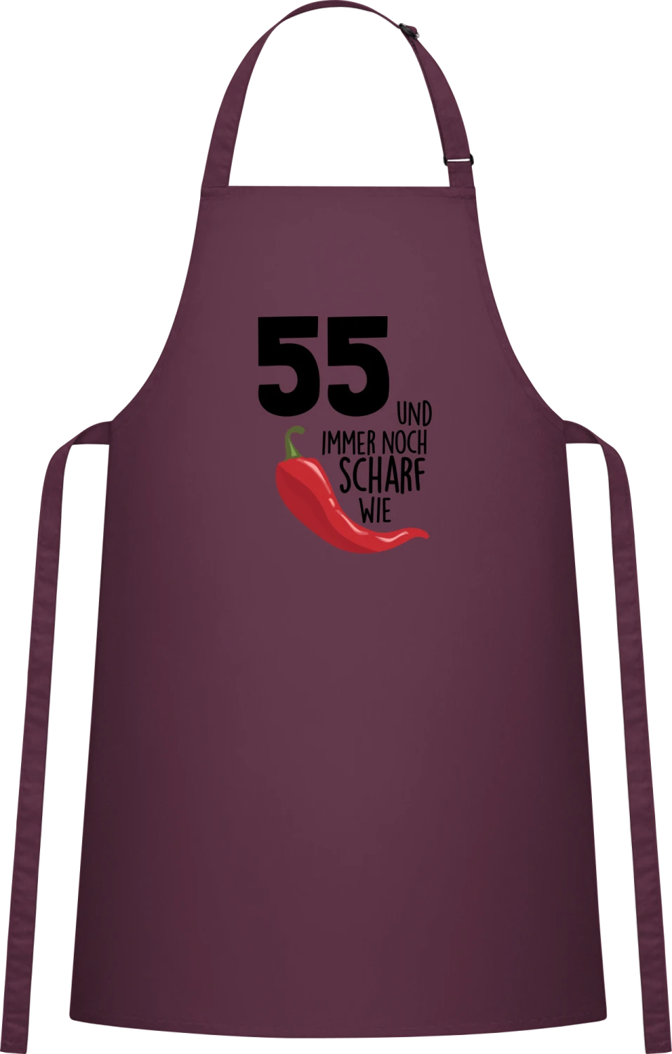 55 Jahre und immer noch scharf wie Chili - Aubergine Cotton Bib Apron - Front