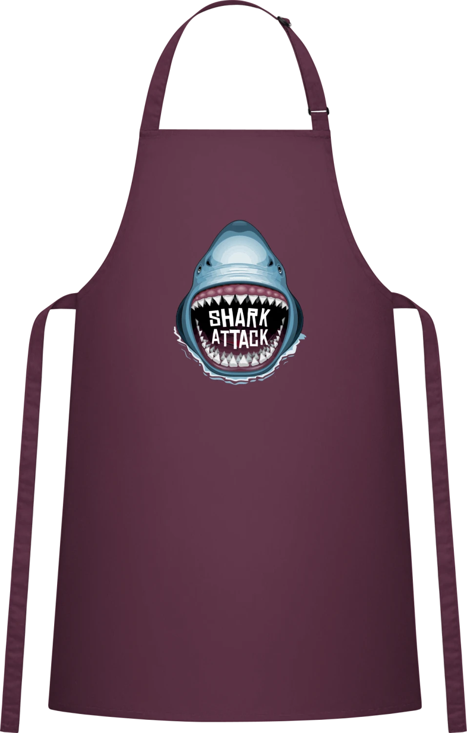 Shark Attack - Aubergine Cotton Bib Apron - Front