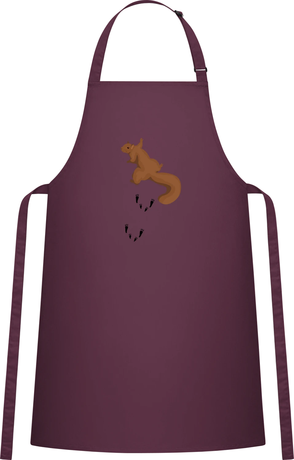 Squirrel With Prints - Aubergine Cotton Bib Apron - Front