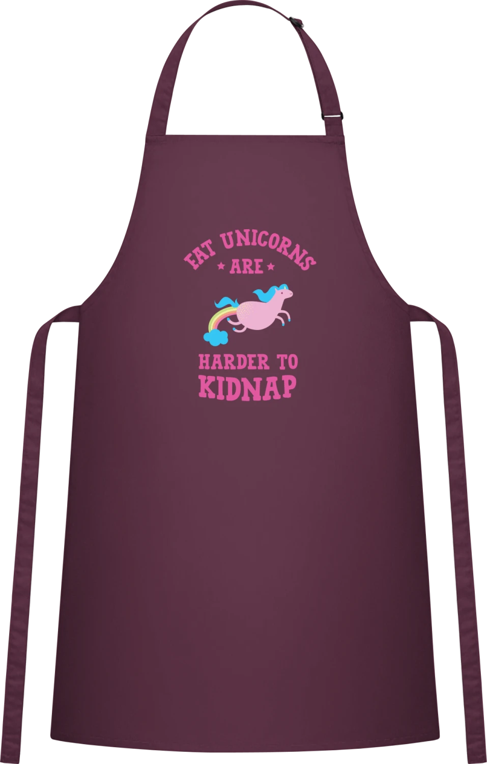 Fat Unicorns Are Harder To Kidnap Rainbow - Aubergine Cotton Bib Apron - Front