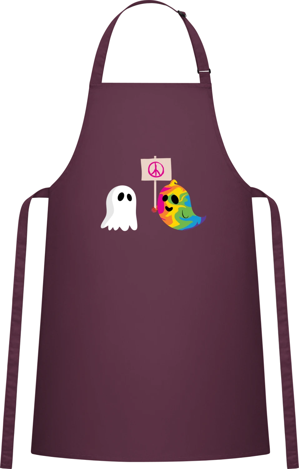 Hippie Ghost - Aubergine Cotton Bib Apron - Front