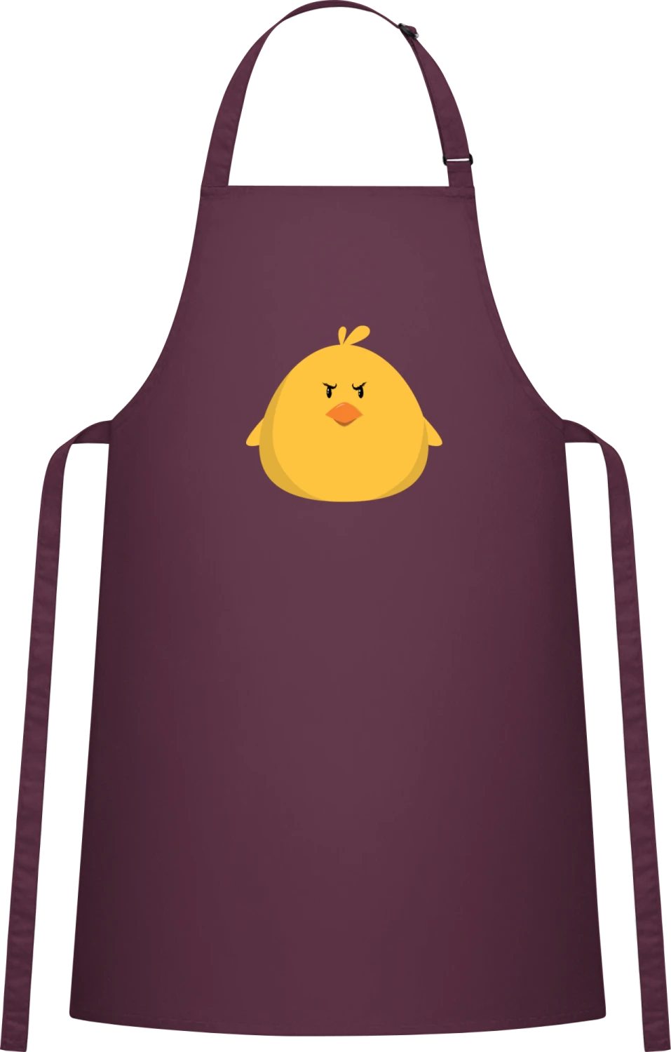 Angry Chick - Aubergine Cotton Bib Apron - Front