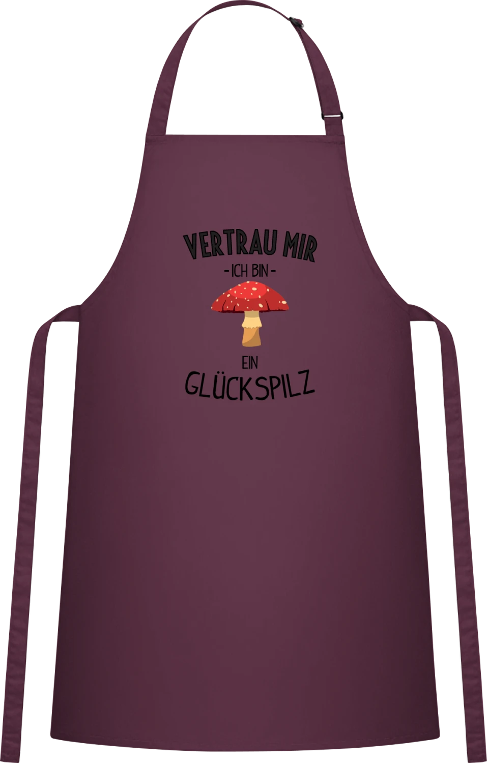 Vertrau mir ich bin ein Glückspilz - Aubergine Cotton Bib Apron - Front