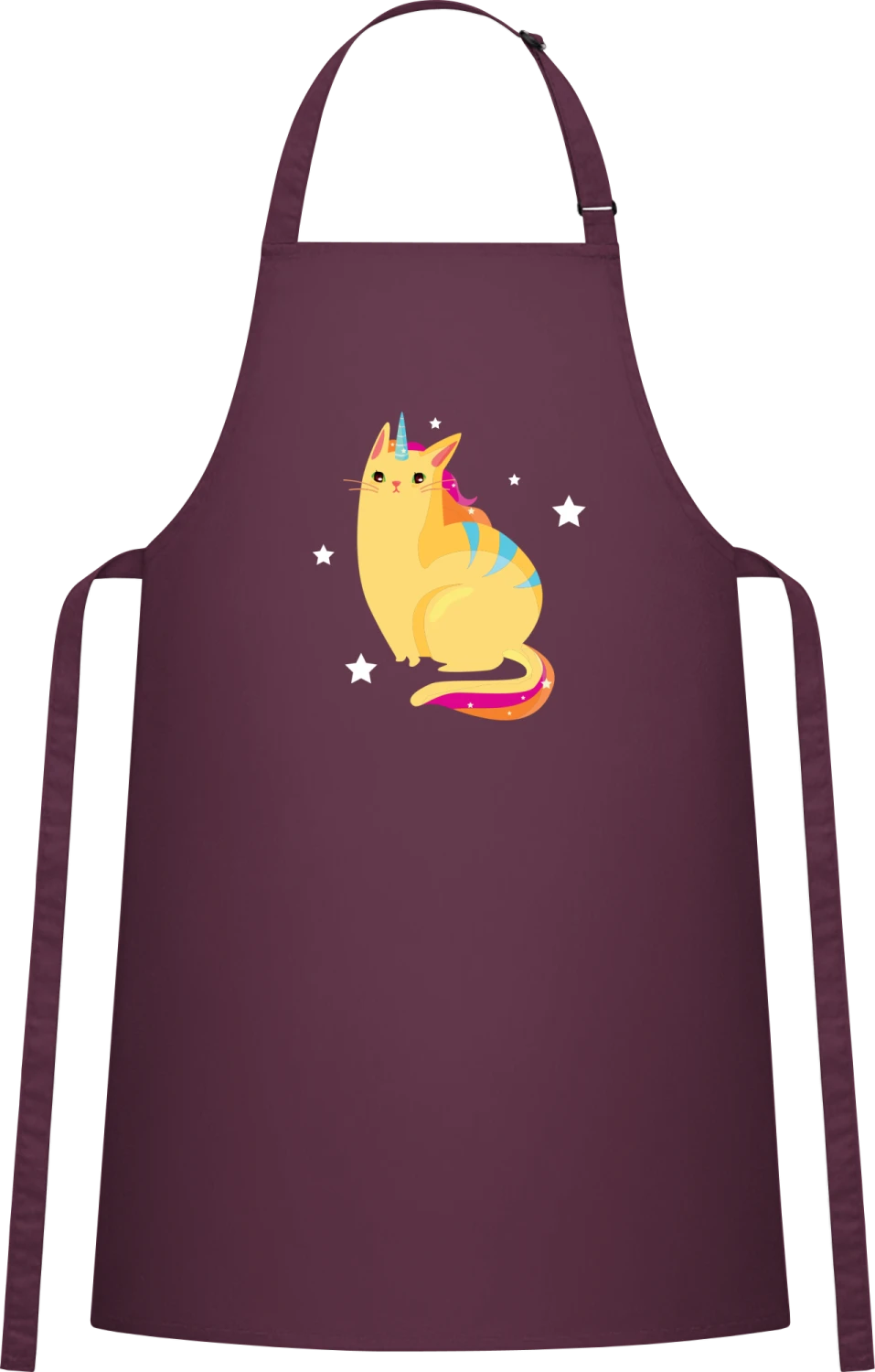 Unicat With Stars - Aubergine Cotton Bib Apron - Front