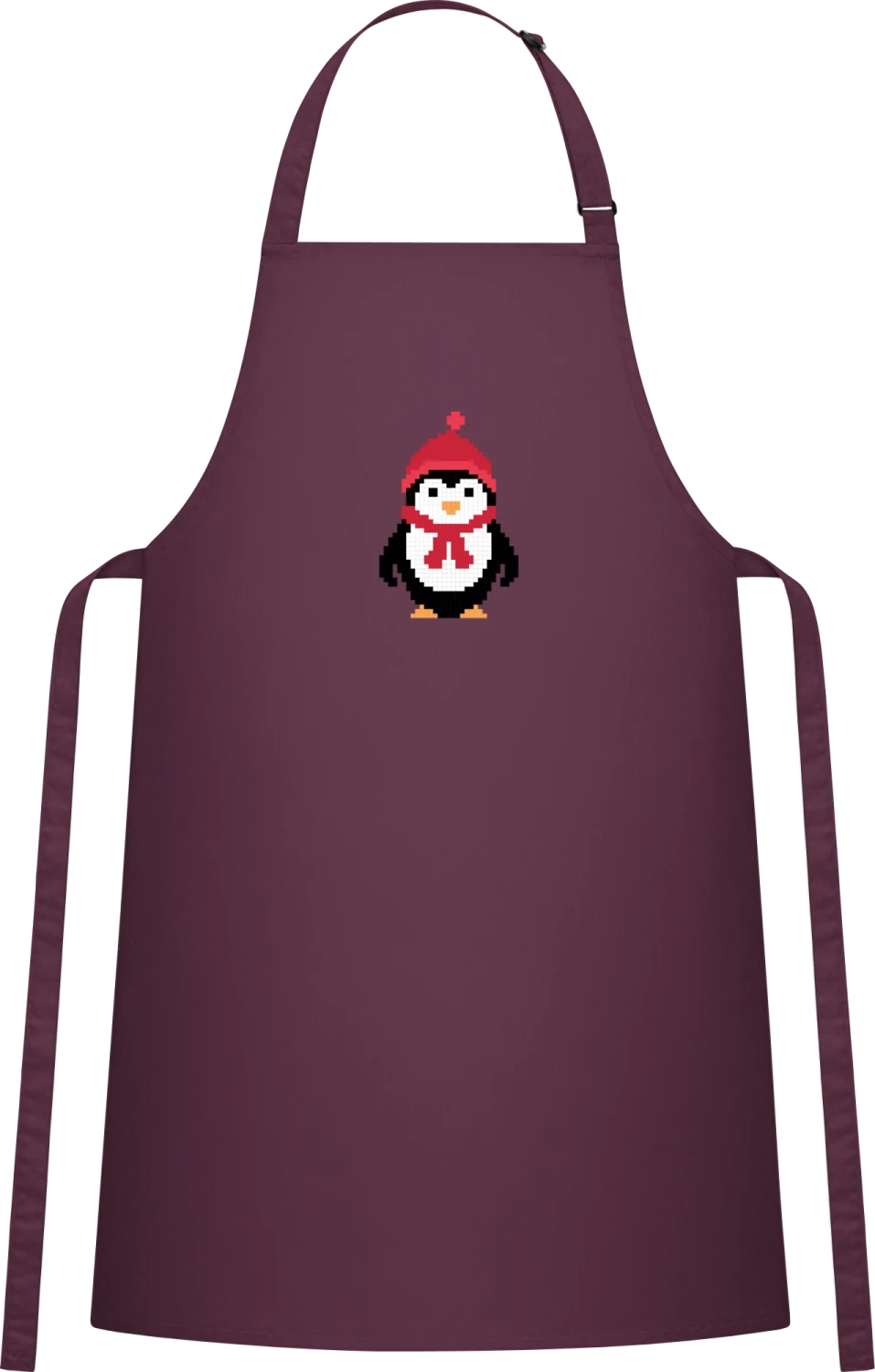 Penguin Pixel Style - Aubergine Cotton Bib Apron - Front