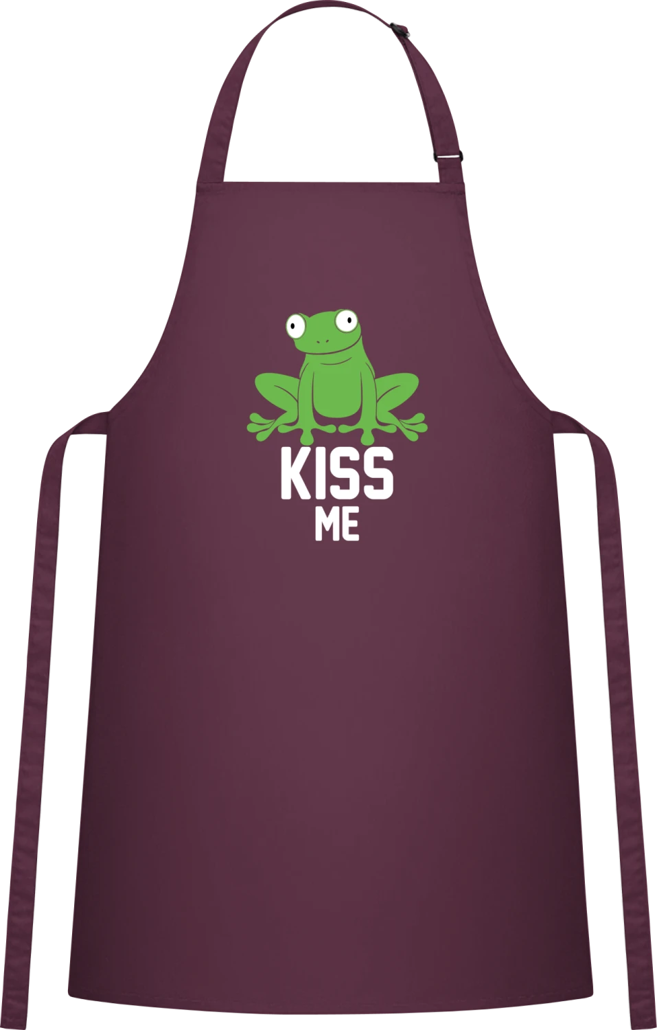 Kiss Me Green Frog - Aubergine Cotton Bib Apron - Front