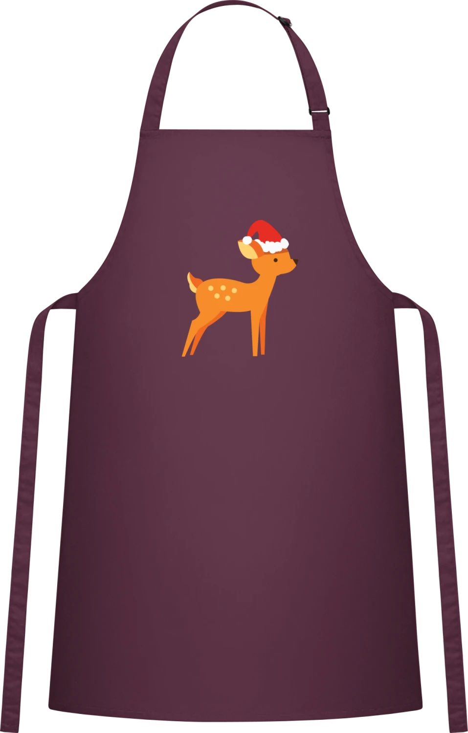 Little Deer With Christmas Hat - Aubergine Cotton Bib Apron - Front