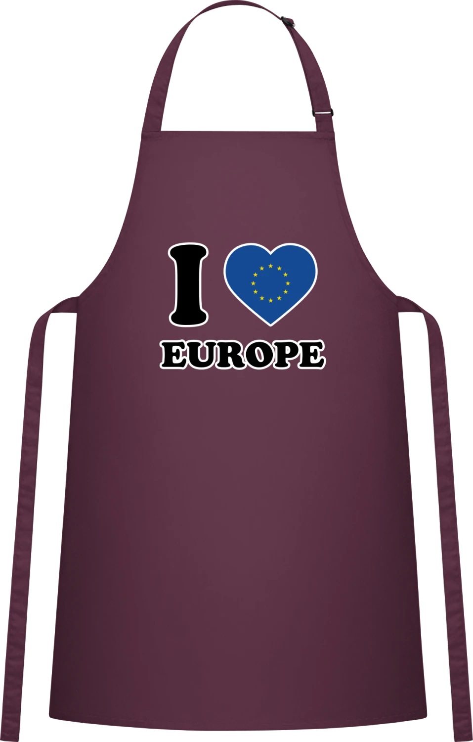 I Love Europe - Aubergine Cotton Bib Apron - Front