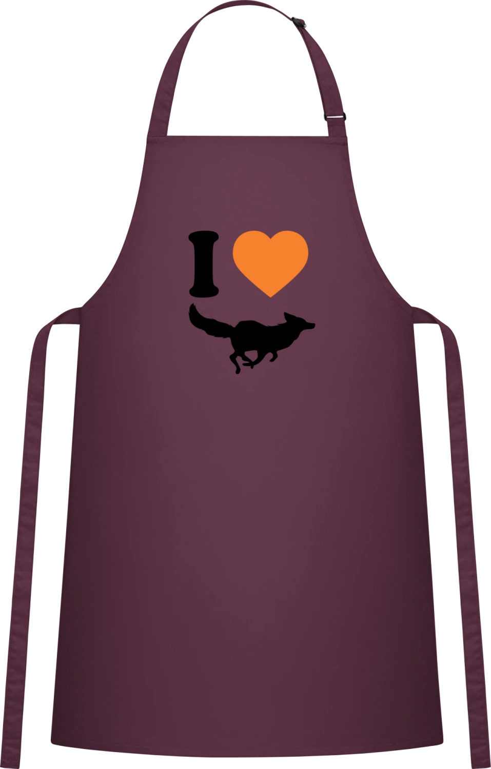 I Love Fox - Aubergine Cotton Bib Apron - Front