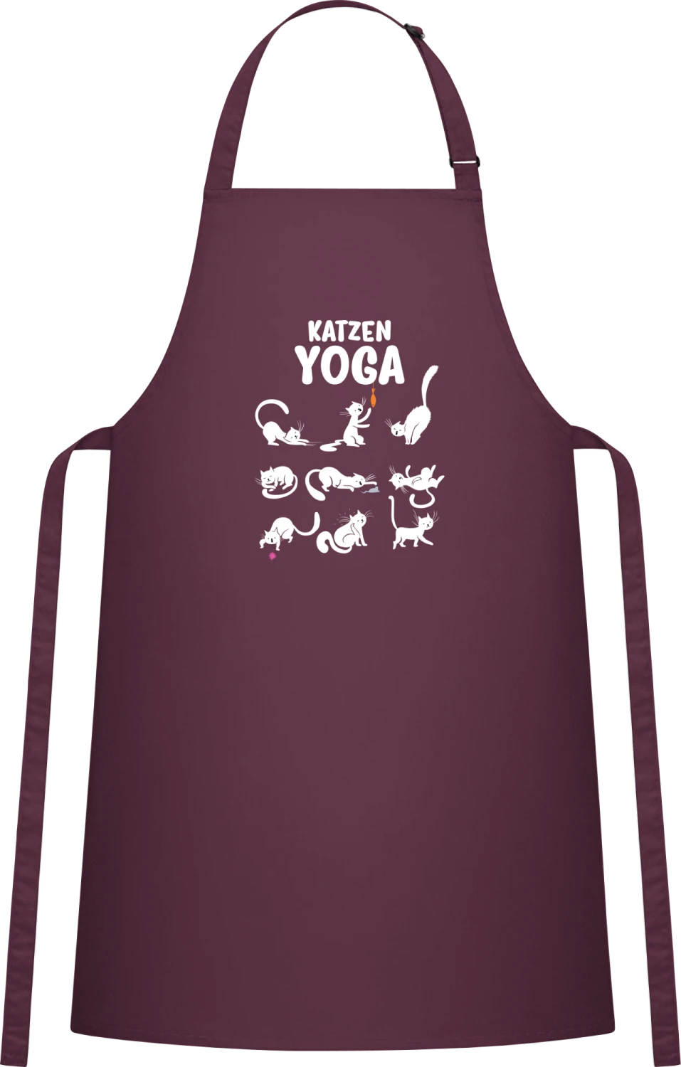 Katzen Yoga - Aubergine Cotton Bib Apron - Front