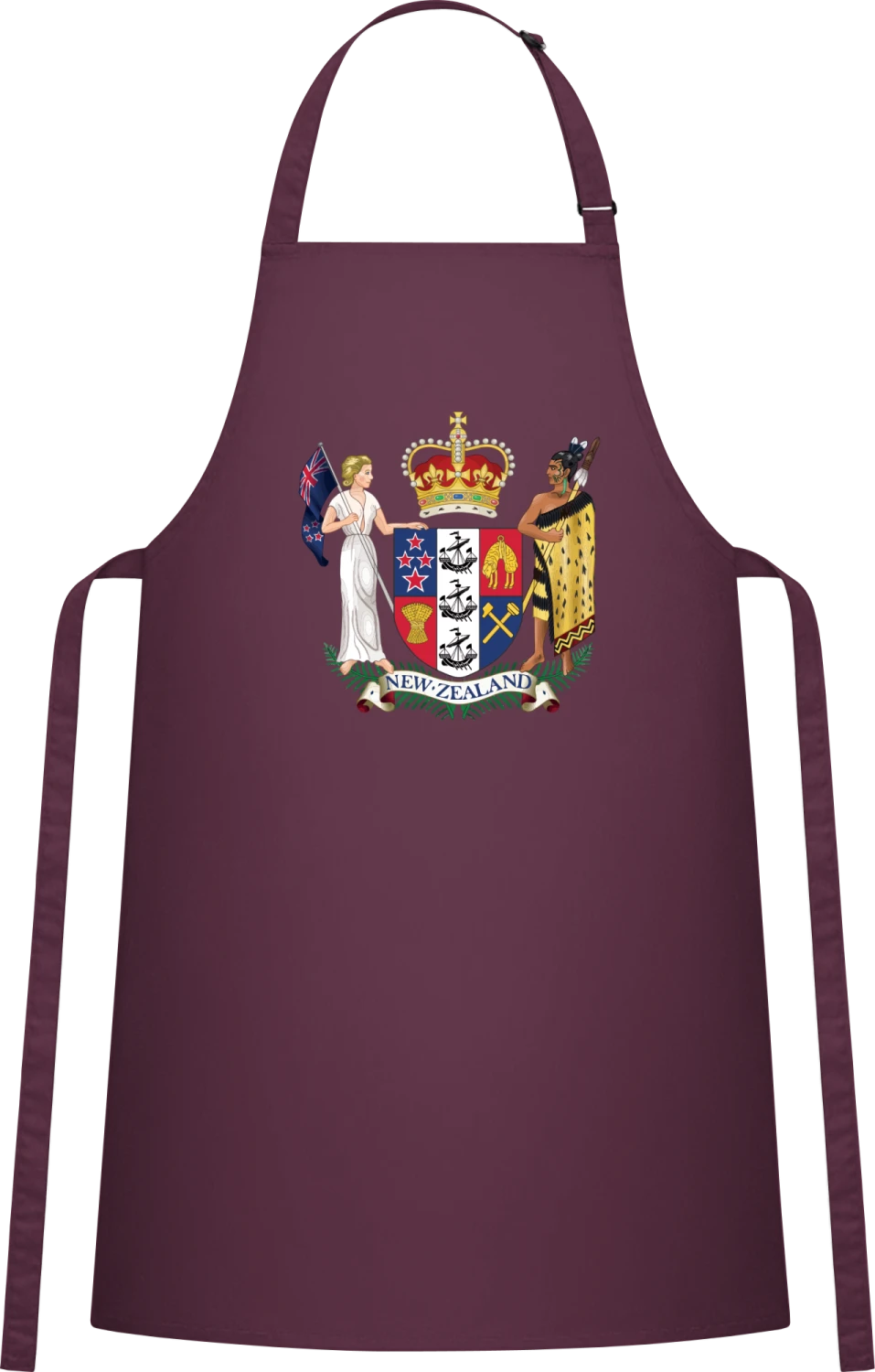 New Zealand Coat of Arms - Aubergine Cotton Bib Apron - Front