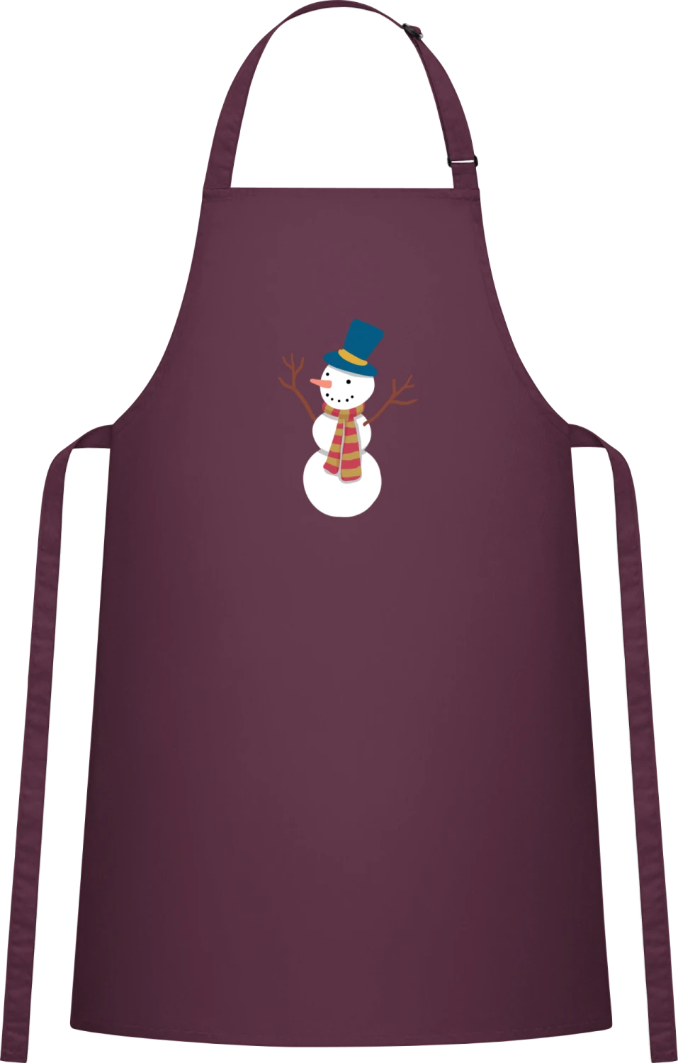 Cute Snowman - Aubergine Cotton Bib Apron - Front