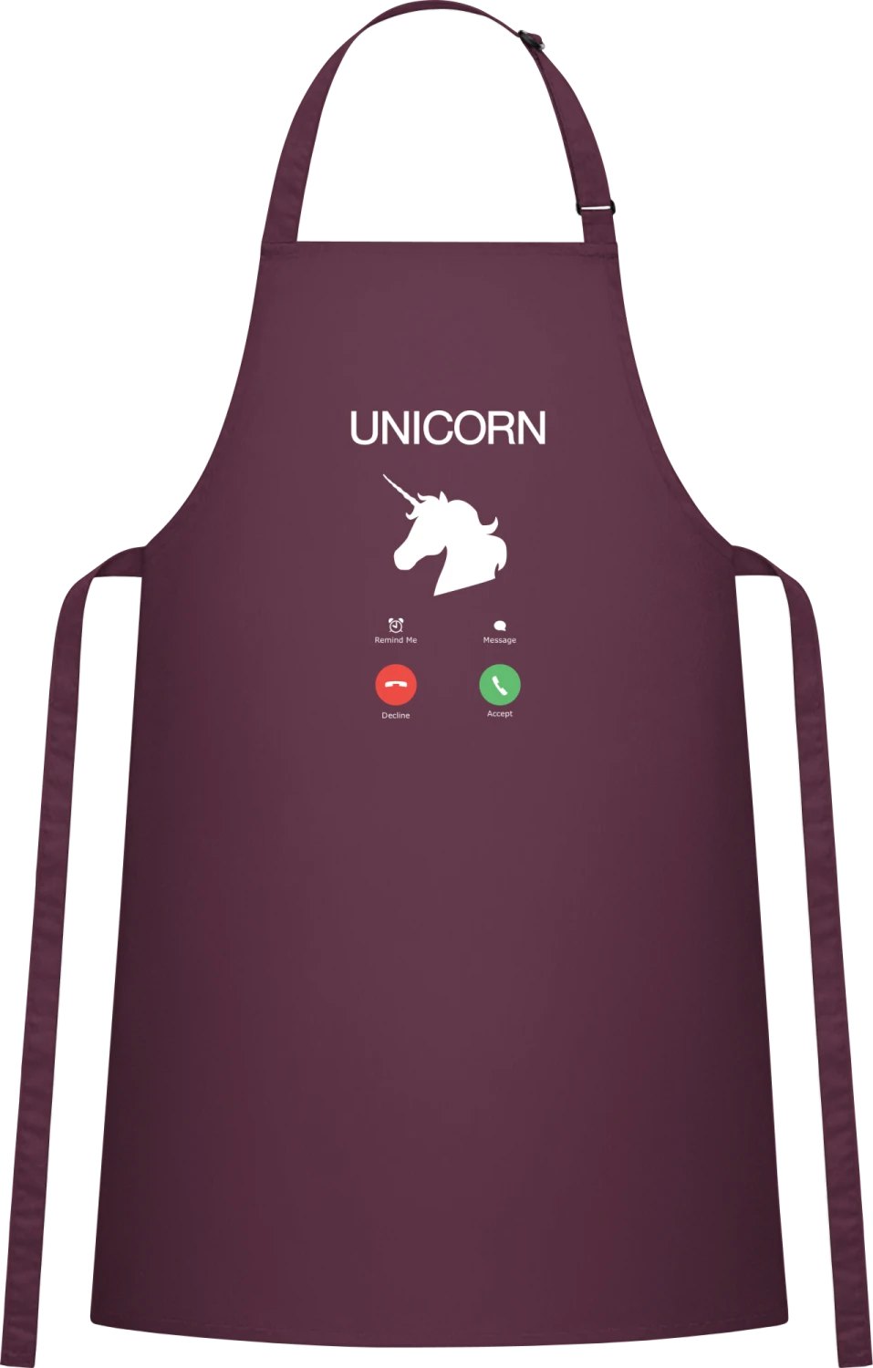 Unicorn Call Accept Decline - Aubergine Cotton Bib Apron - Front