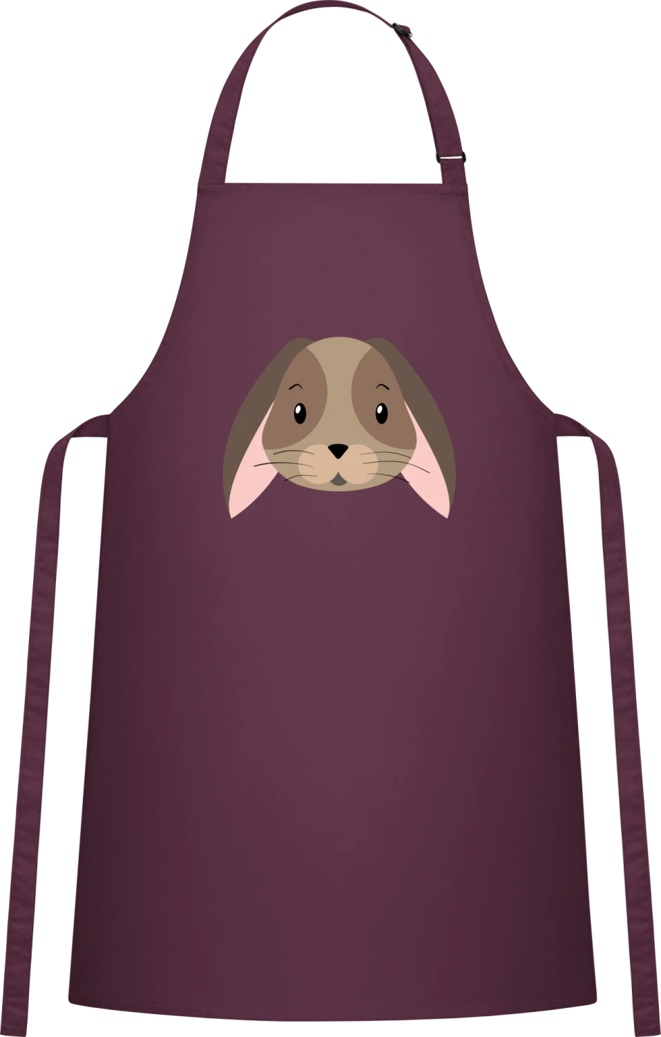 Comic Bunny Face - Aubergine Cotton Bib Apron - Front