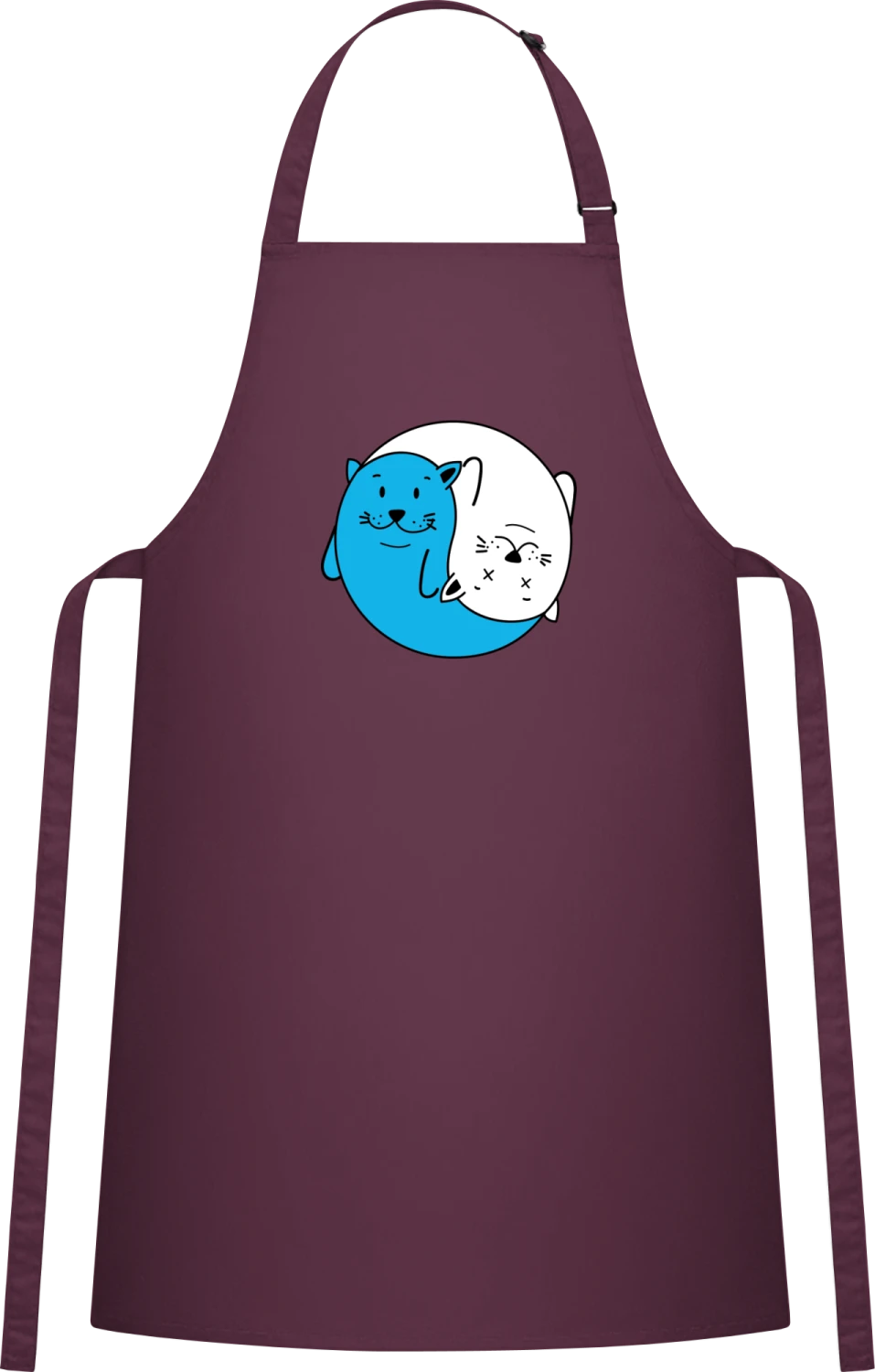 Cats Ying Yang - Aubergine Cotton Bib Apron - Front