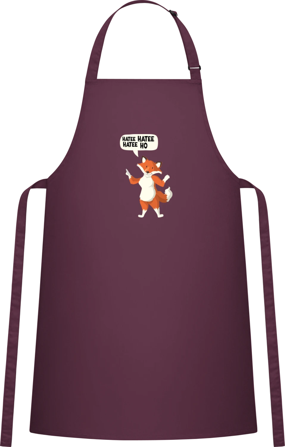 Hatee Hatee Hatee Ho Song Fox - Aubergine Cotton Bib Apron - Front