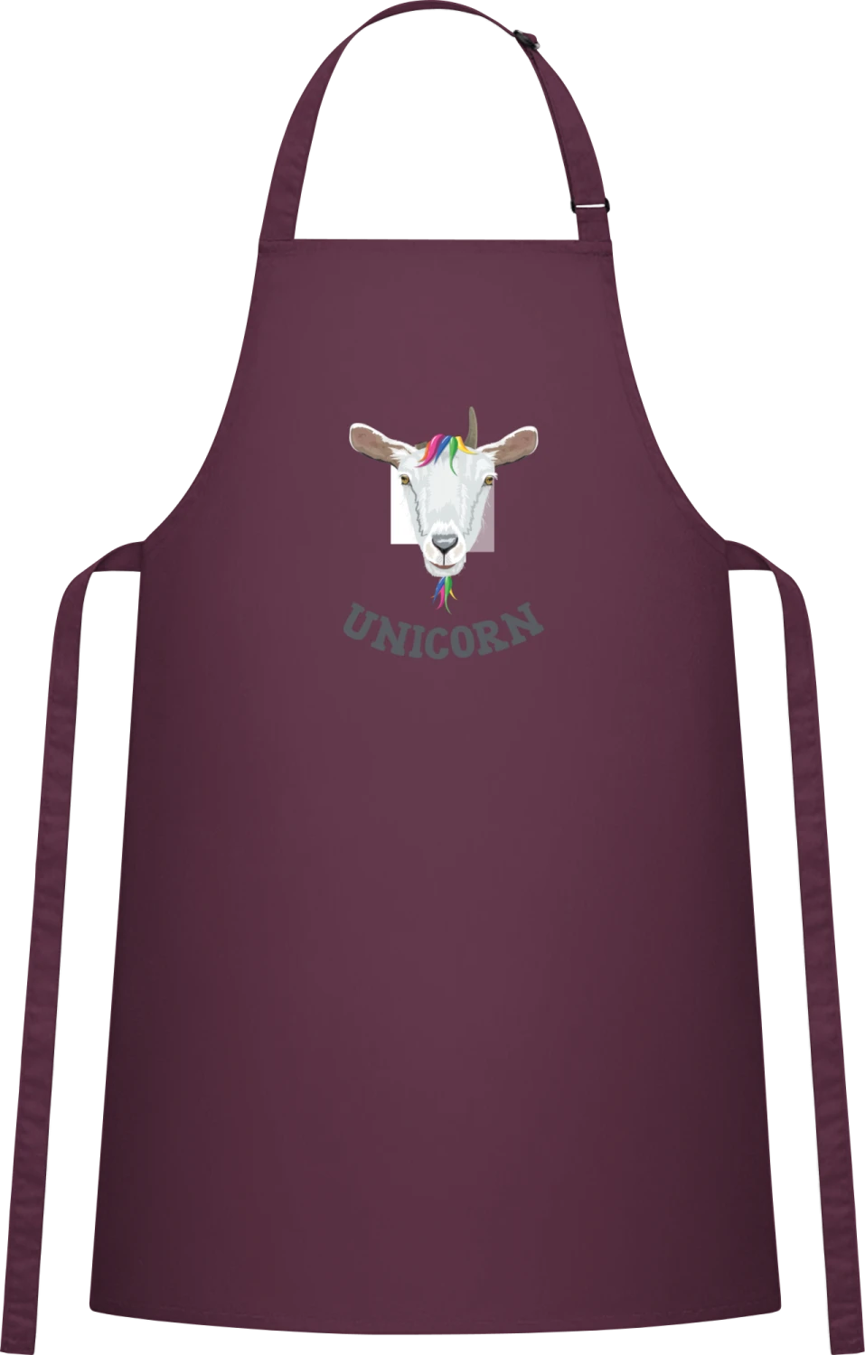 Unicorn Goat - Aubergine Cotton Bib Apron - Front