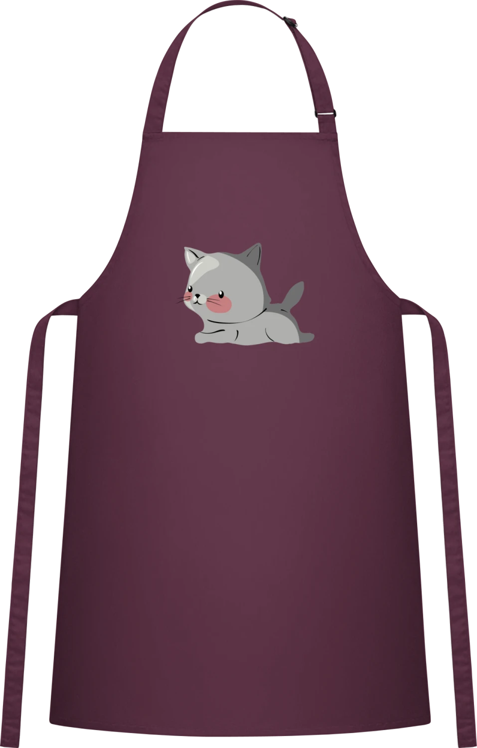 Cute Litte Cat - Aubergine Cotton Bib Apron - Front