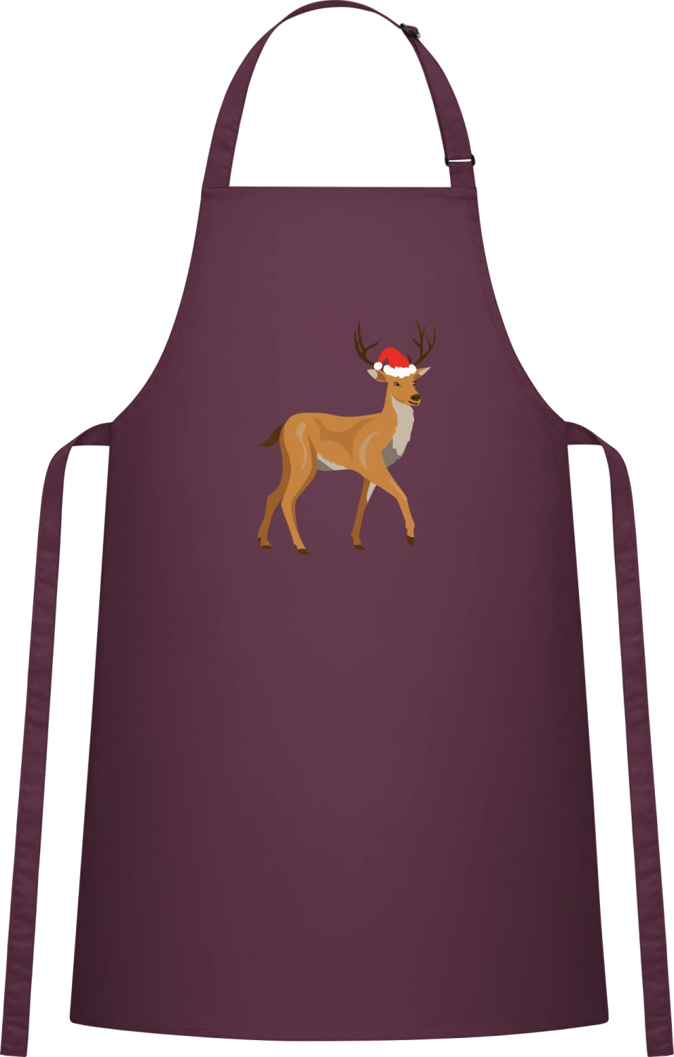 Christmas Deer Hat - Aubergine Cotton Bib Apron - Front