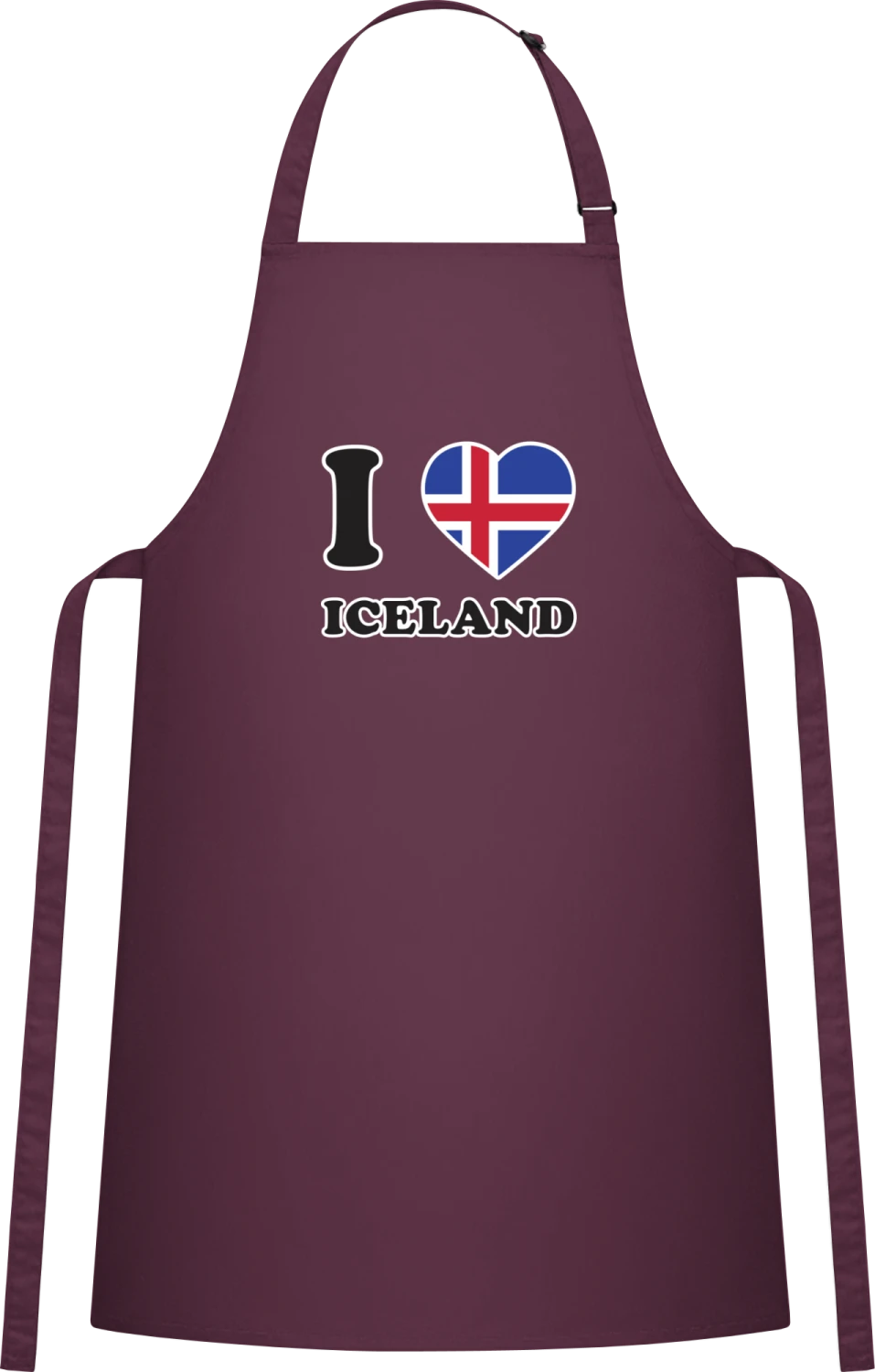 I Love Iceland Fan - Aubergine Cotton Bib Apron - Front