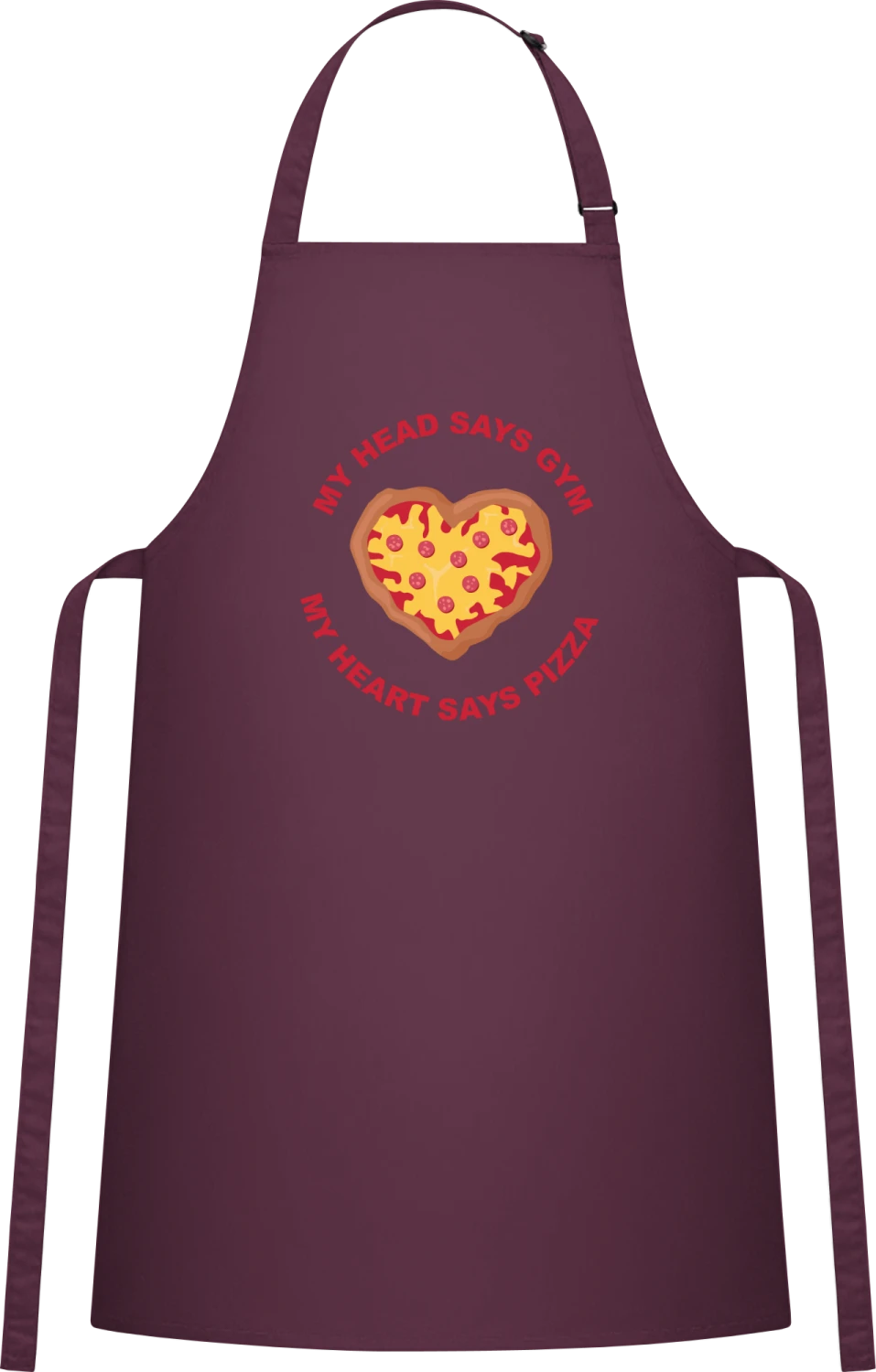 Head Says Gym Heart Says Pizza - Aubergine Cotton Bib Apron - Front