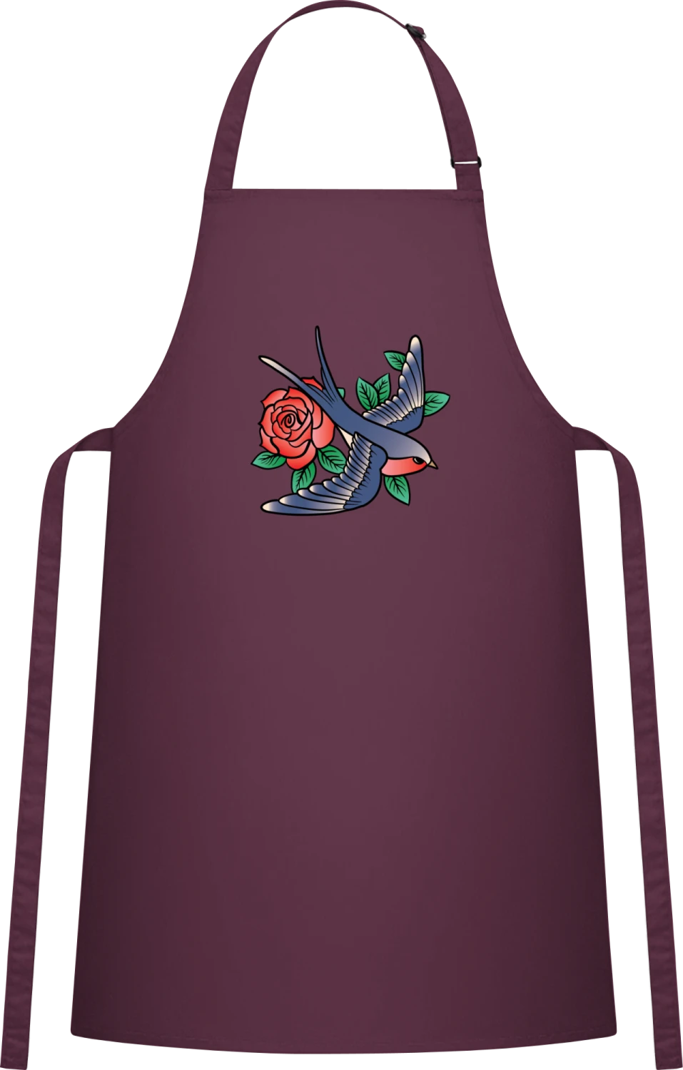 Rose Bird - Aubergine Cotton Bib Apron - Front