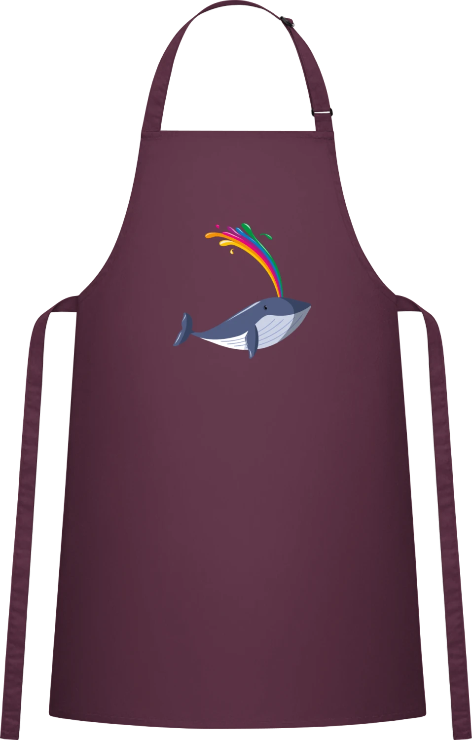 Whale Rainbow - Aubergine Cotton Bib Apron - Front