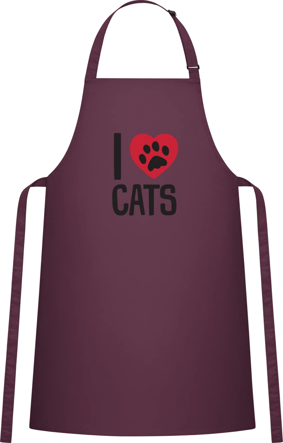 I Love Cats Paw - Aubergine Cotton Bib Apron - Front