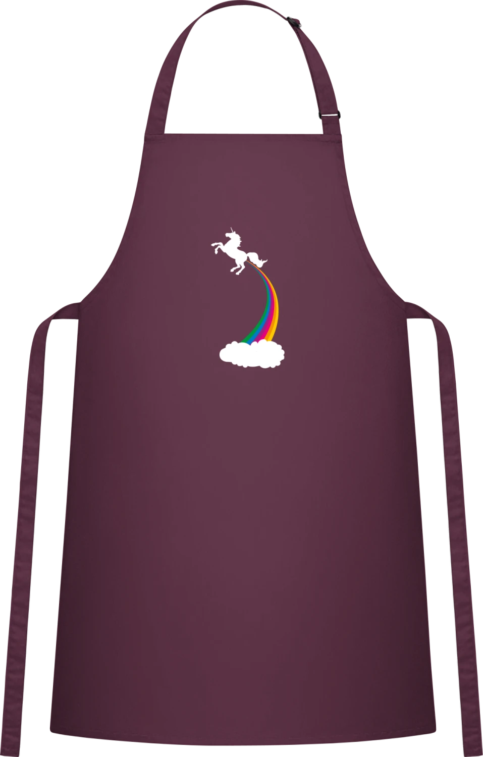 White Unicorn Rainbow - Aubergine Cotton Bib Apron - Front