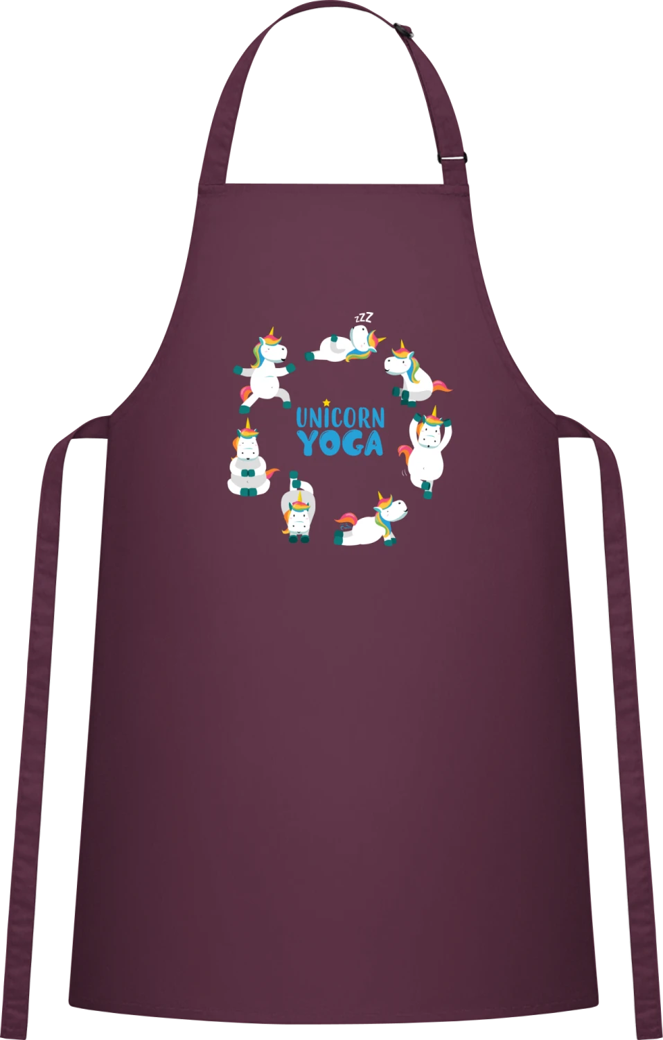 Unicorn Yoga - Aubergine Cotton Bib Apron - Front