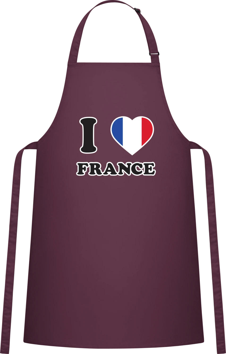 I Love France Fan - Aubergine Cotton Bib Apron - Front