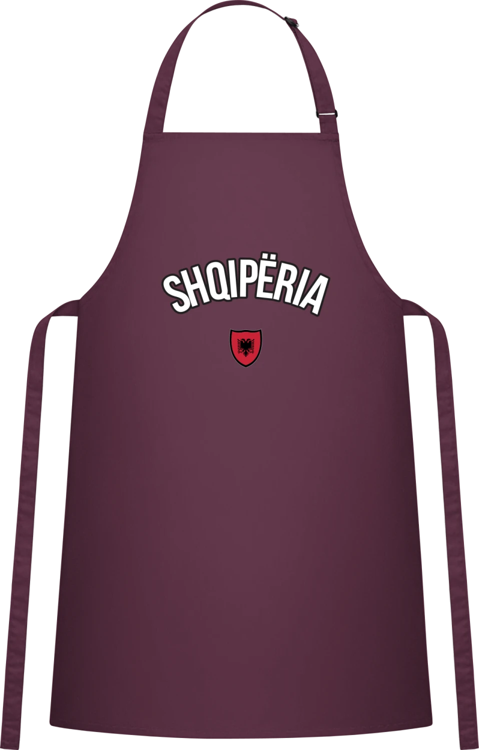 SHQIPERIA Fan - Aubergine Cotton Bib Apron - Front