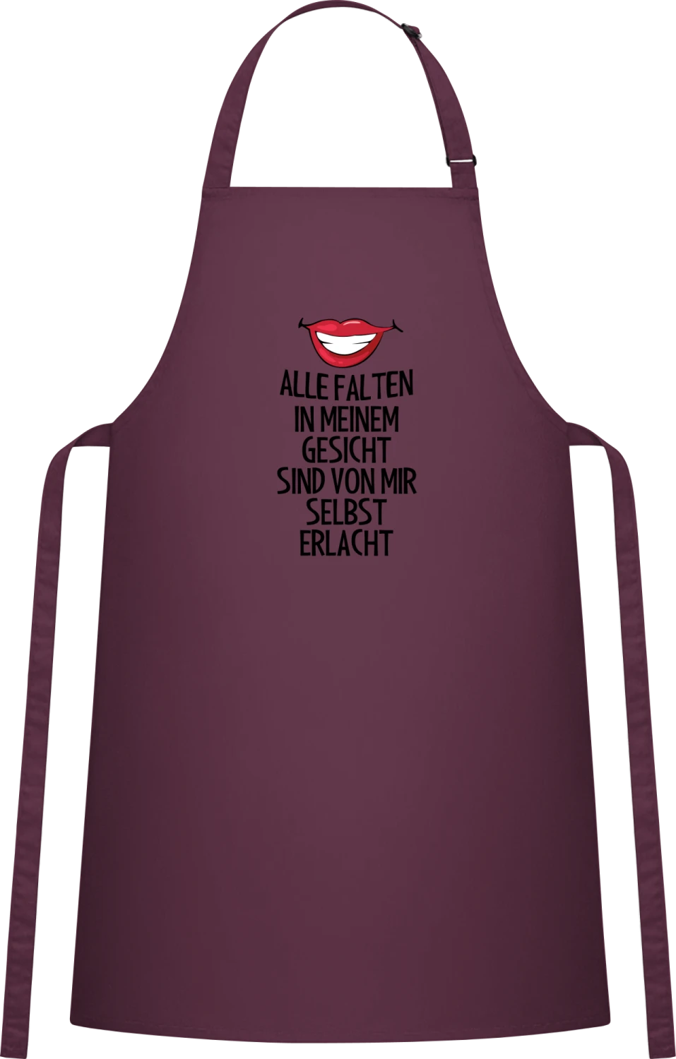 Alle Falten in meinem Gesicht sind selbst erlacht - Aubergine Cotton Bib Apron - Front