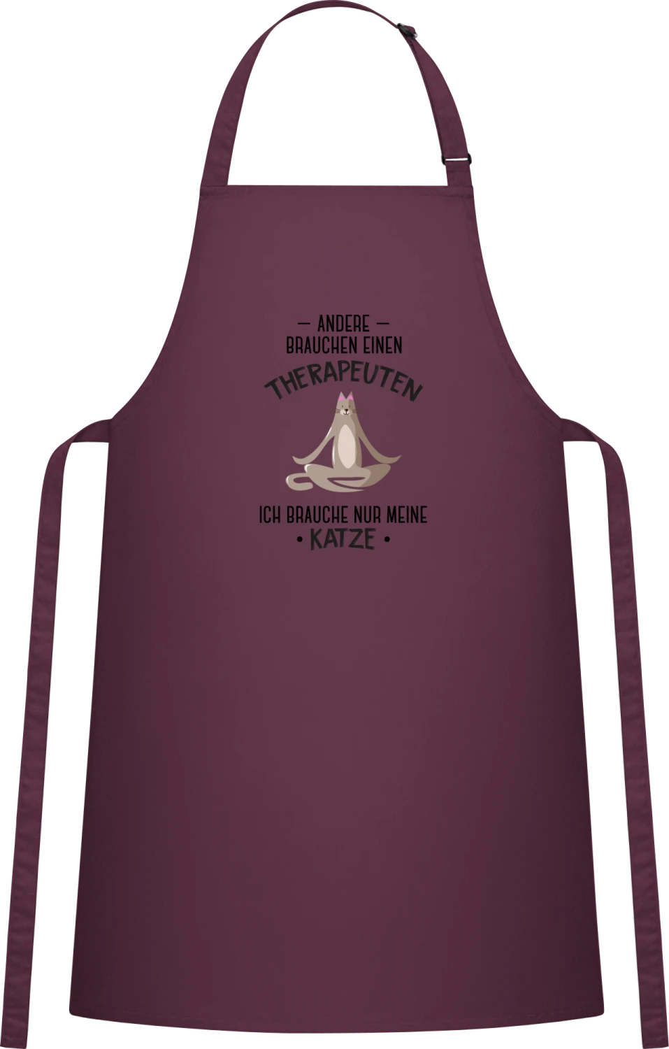 Andere brauchen einen Therapeuten, ich brauche nur meine Katze - Aubergine Cotton Bib Apron - Front